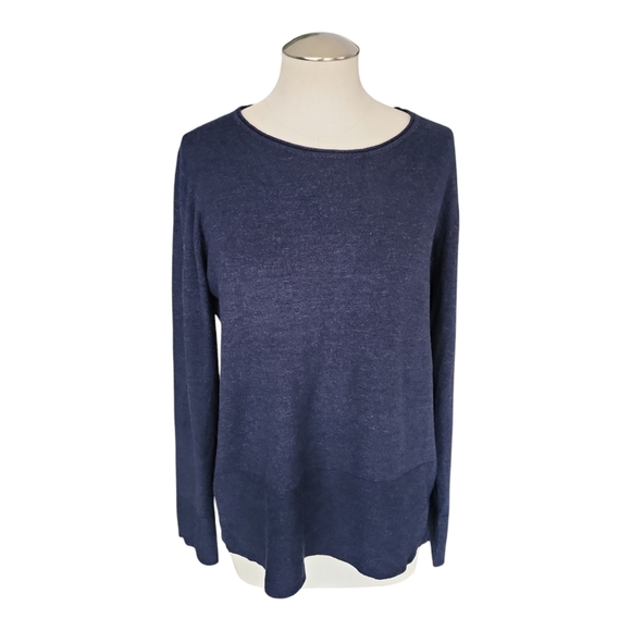 Vila Milano Navy Blue Long Sleeve Sweater Tee L Wool Blend Basic Layering - Picture 1 of 8